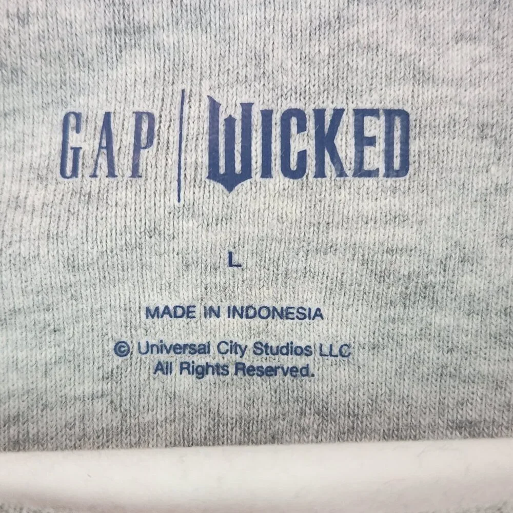 Wicked Long Sleeve Girls Graphic Tee Size Large Gray Pink Glinda Witch Oz Movie